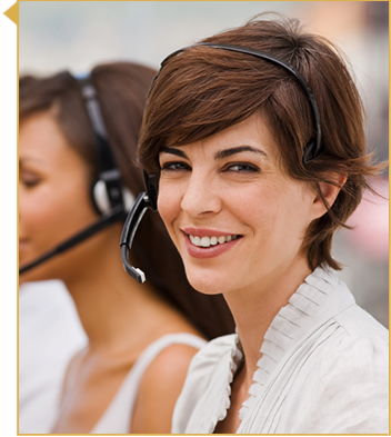Smiling headset agent with a colleague
